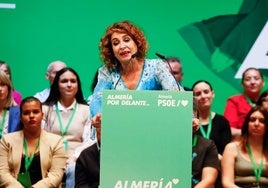 La secretaria general de PSOE-A, María Jesús Montero, este viernes en el congreso provincial de los socialistas almerienses en Vícar.