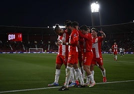 Los jugadores del Almería celebrando un gol ante el R.acing de Ferrol