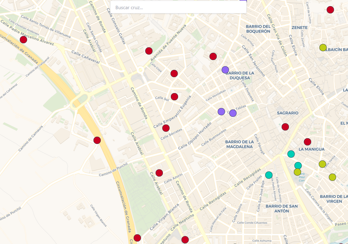 Consulta dónde están todas las cruces con barra de granada | ideal