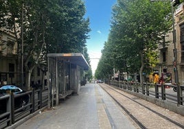 Imagen de una de las vías del tranvía, en el Paseo de la Estación.