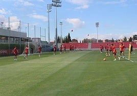 Un instante del entrenamiento del Granada este jueves.