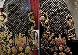 A la izquierda, imagen del manto original, a la derecha, sin los símbolos.