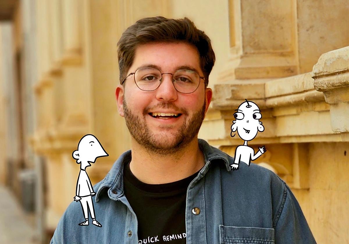 Pablo R. Coca, con los protagonistas de sus novelas gráficas, Occi y Morons.