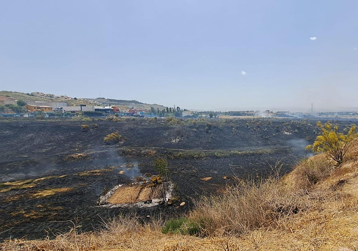 Imagen principal - Bomberos de Granada actúan para extinguir el fuego.