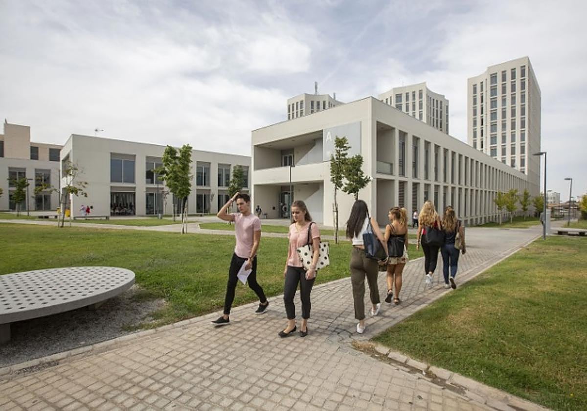 Estudiantes junto a la Facultad de Medicina.