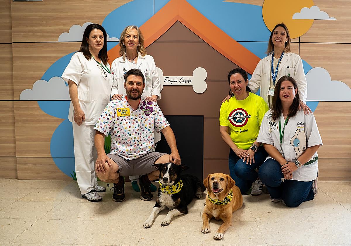Los perritos posan junto a sanitarios delante de su casita