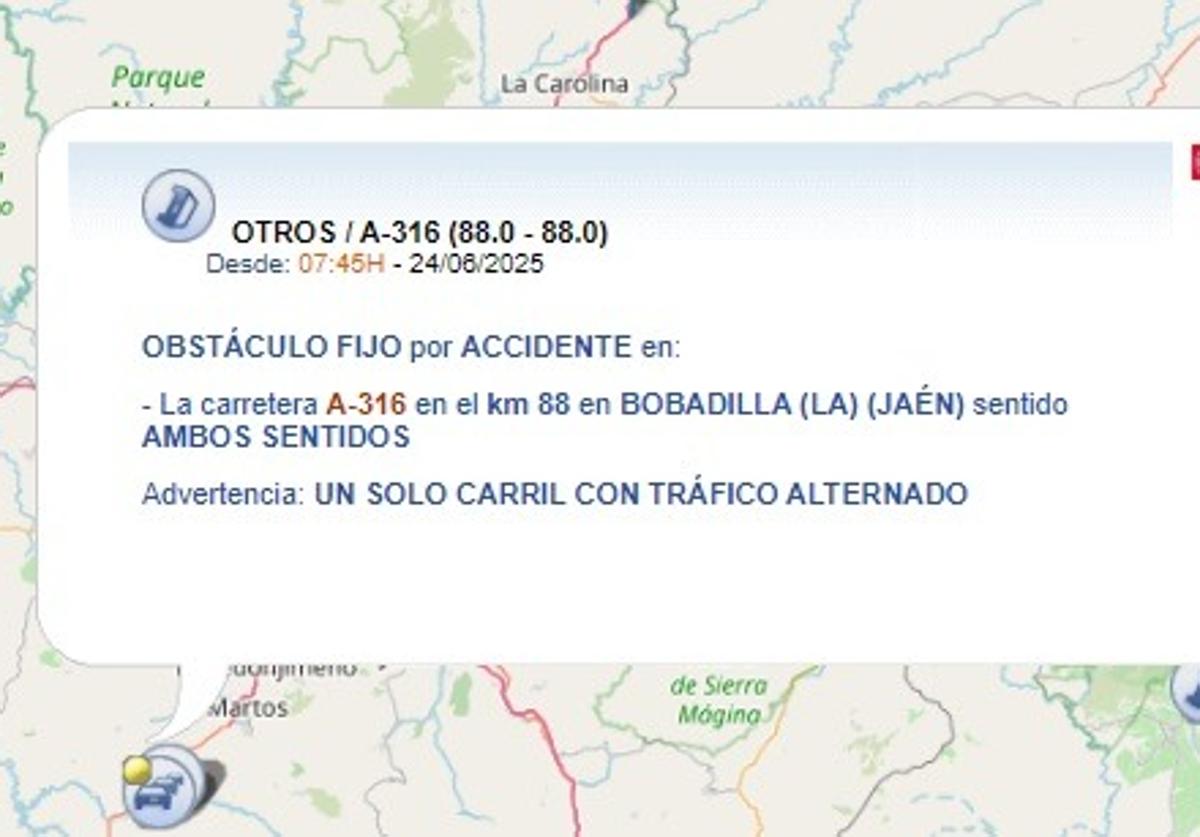Retenciones en la A-316 en Alcaudete tras una colisión entre...