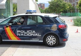 Un vehículo de la Policía Nacional de Granada entra la jefatura.
