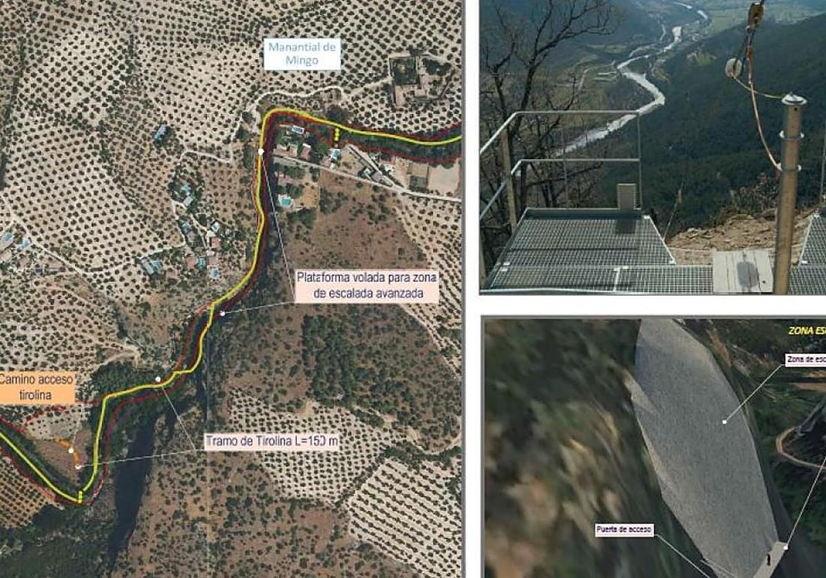 Pasarelas colgantes y rocódromo del proyecto para Los Cañones.