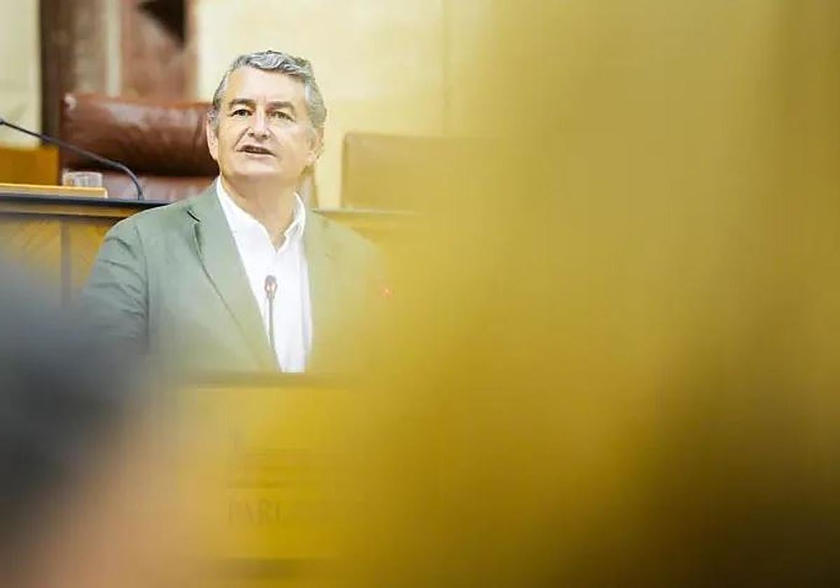 El consejero de la Presidencia, Interior, Diálogo Social y Simplificación Administrativa, Antonio Sanz, en el Pleno del Parlamento andaluz.