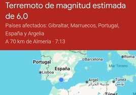 Alerta recibida en los móviles con motivo del terremoto del Mediterráneo.