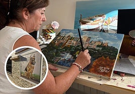 Pepa pinta en su casa y abajo a la izquierda, uno de los contadores.