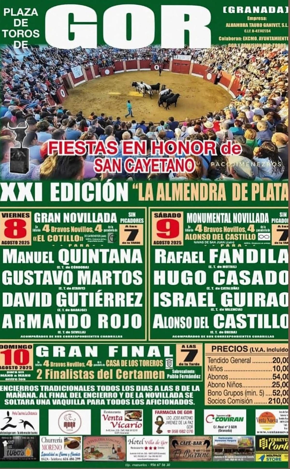 Gor acogerá el XXI Certamen de novilladas 'La Almendra de Plata' entre el 8 y el 10 de agosto