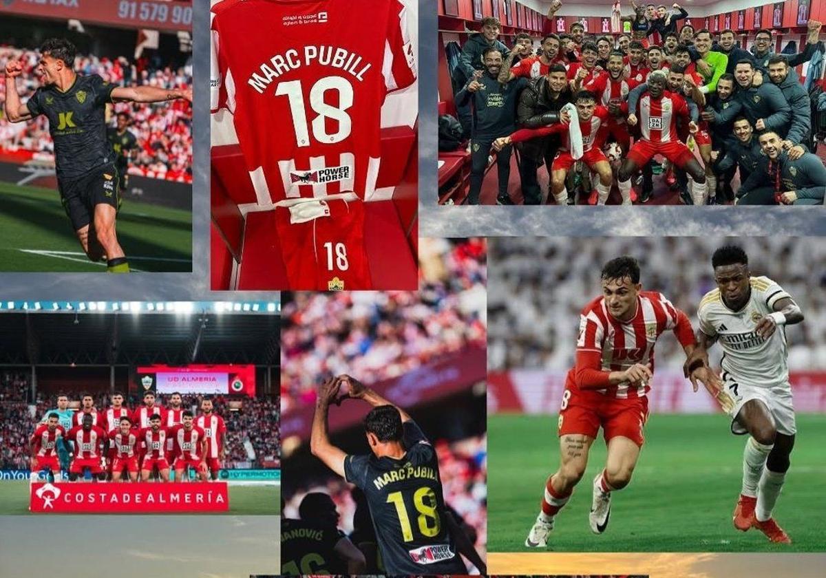 Collage de imágenes de Pubill con el Almería