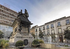 Fuente y monumento de Benlliure en la plaza de Isabel la Católica