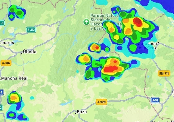 Mapa de lluvia registrado este miércoles en Granada.