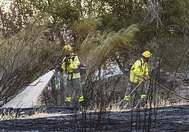 Bomberos, actuando para apagar el incendio del sábado.