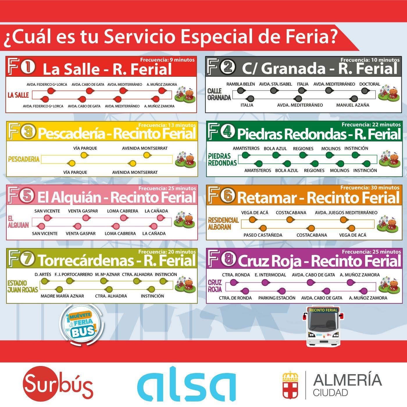 Ocho líneas y 26 vehículos llevarán en autobús a los almerienses a la Feria