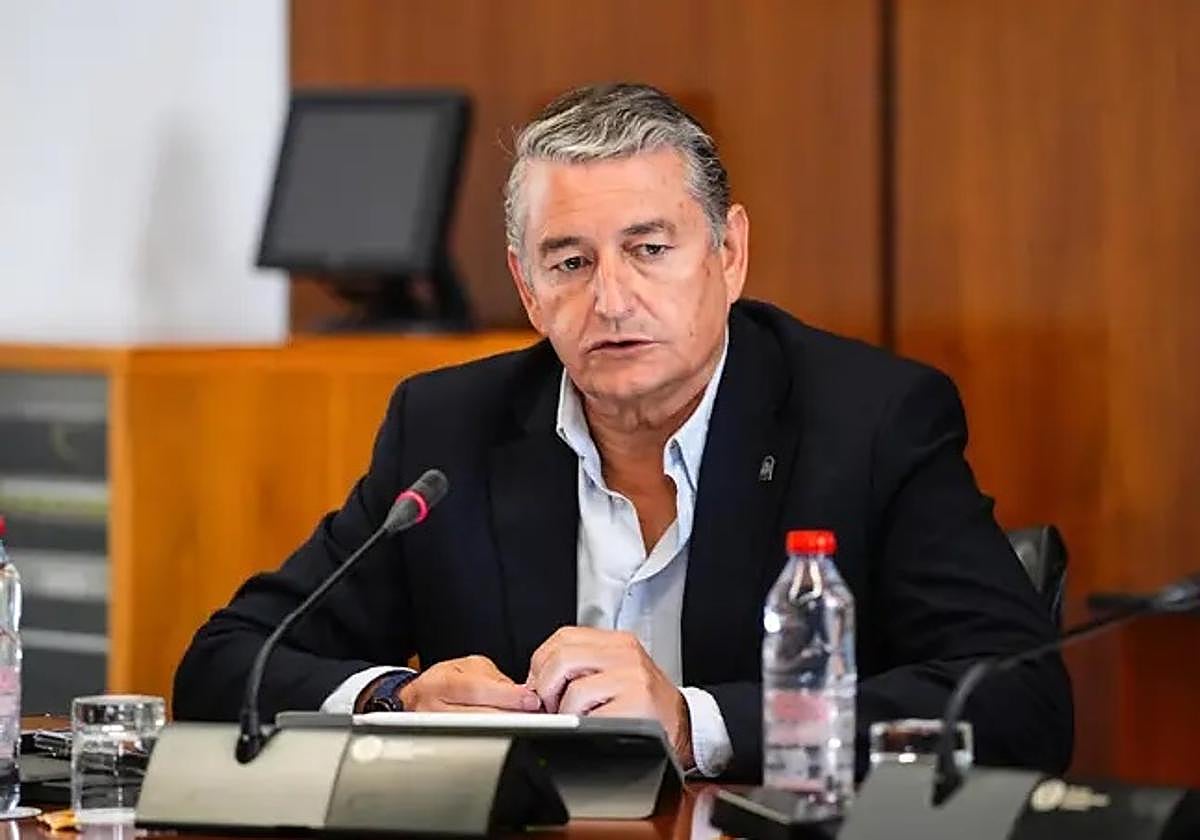 El consejero de la Presidencia, Interior, Diálogo Social y Simplificación Administrativa, Antonio Sanz, comparece en la Diputación Permanente del Parlamento andaluz.