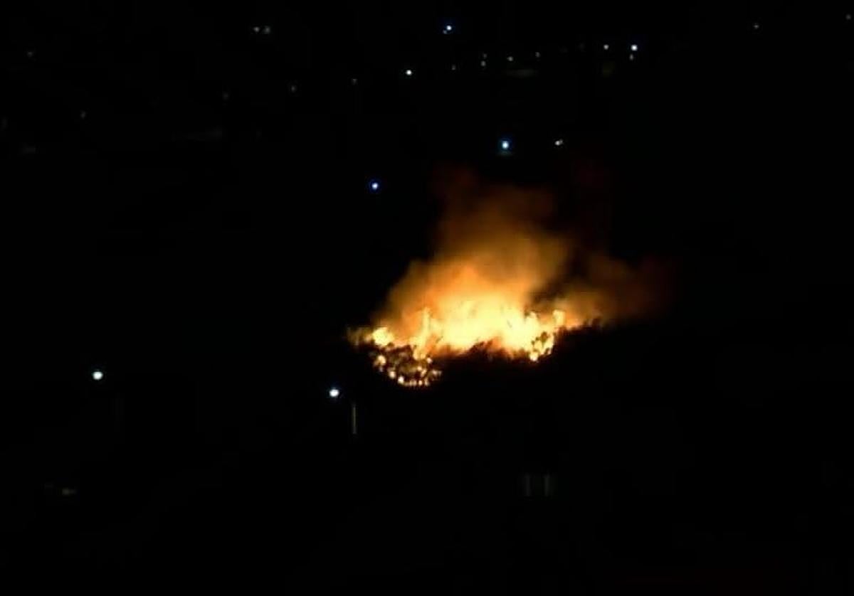 Incendio en una zona de cañaveral de Loja este domingo de madrugada.