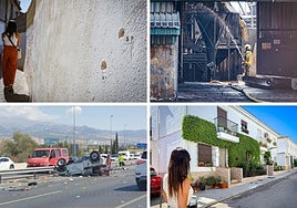 Imágenes del tiroteo de Pinos Puente, el incendio en el mismo pueblo, el coche grúa volcado y el lugar del suceso de Arenas del Rey.