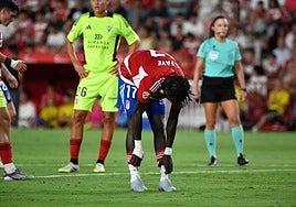 Souleymane Faye se lamenta de una ocasión perdida contra el Mirandés.