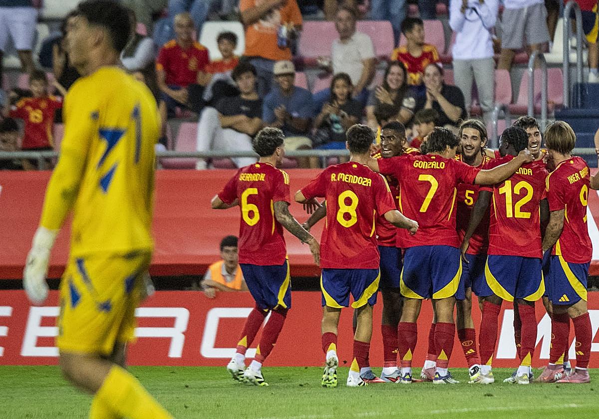 España sub 21 celebra un tanto ante Chipre.