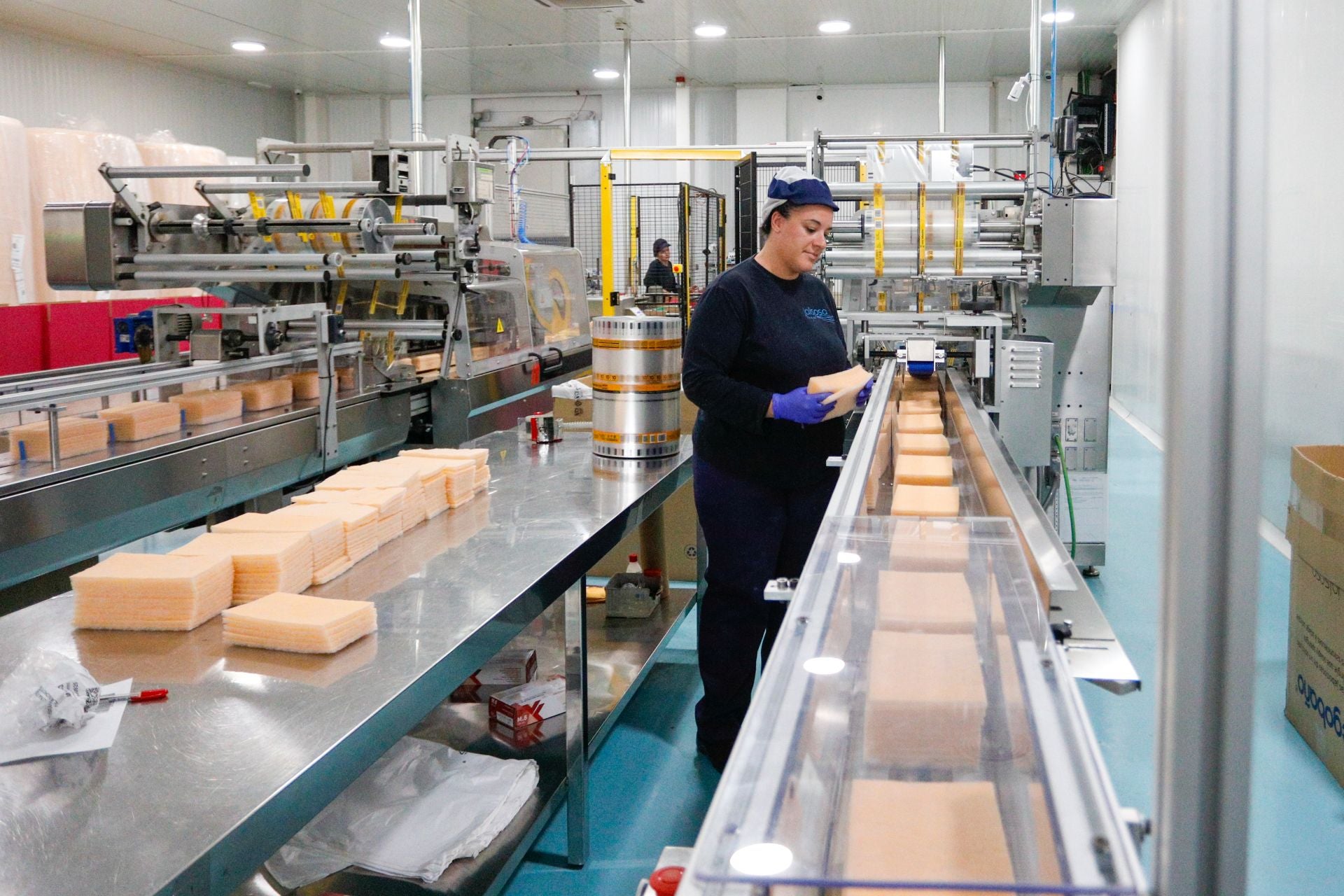 La línea de producción de esponjas para Mercadona en la fábrica de Jalsolsa.