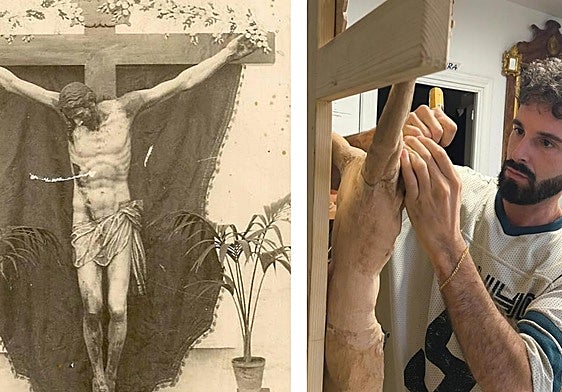 La talla está realizada en madera de cedro policromada al óleo, utilizando técnicas tradicionales que permiten apreciar su calidad artística y reserva histórica