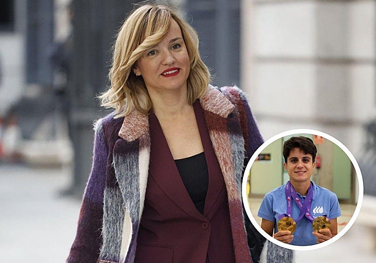 Pilar Alegría, ministra de Deportes, en una imagen de archivo, y la marchadora María Pérez.