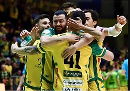 Jugadores del Jaén Paraíso Interior FS celebrando un gol.