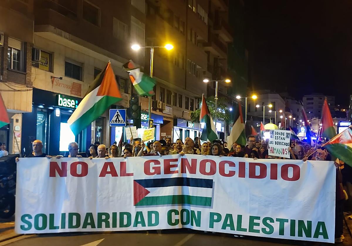 Un momento de la manifestación convocada por la Plataforma Almería por Palestina, ayer en Almería.