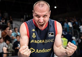 Rafa Luz, eufórico tras su canasta y la victoria del Morabanc Andorra.