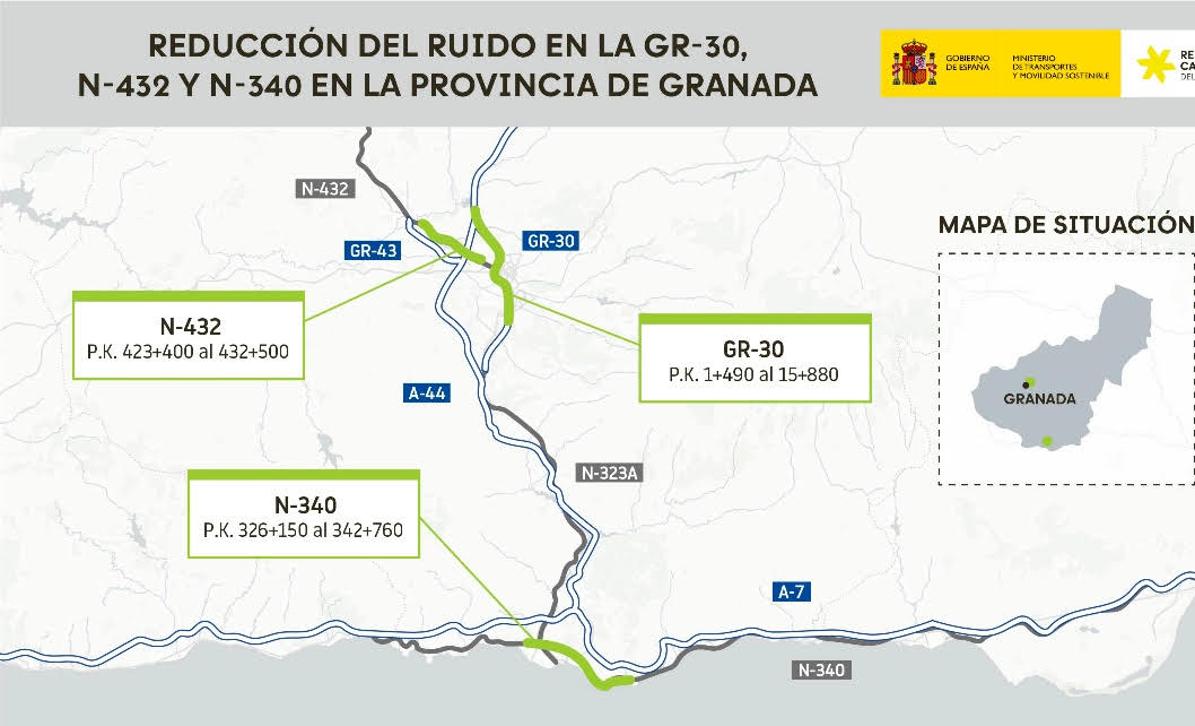 El Gobierno aprueba pantallas acústicas y nuevo pavimento en la Circunvalación de Granada, la N-432 y la N-340