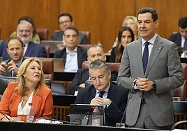 Juanma Moreno interviene en la Sesión de Control en el Parlamento andaluz.