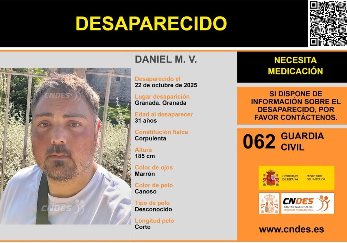 Piden ayuda para encontrar a un joven de 31 años desaparecido en Granada