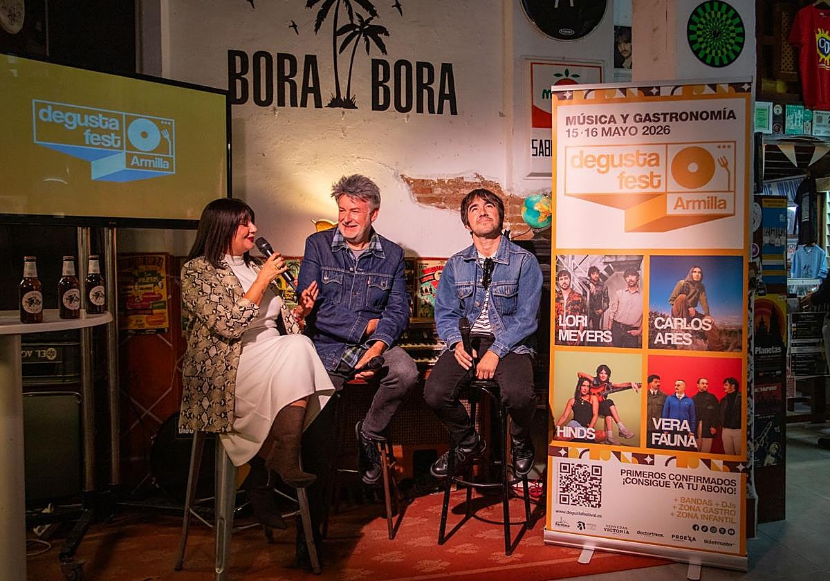 Loli Cañavate, Pepe Rodríguez y Alejandro Méndez, en Bora-Bora, presentando Degusta Fest Armilla.
