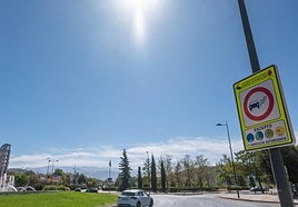 Cartel de la zona de bajas emisiones en una rotonda de Granada.