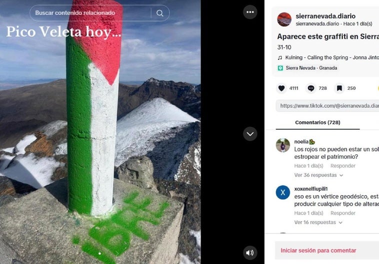 Pintan con la bandera de Palestina el vértice geodésico del Veleta