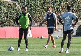 Pacheta dirige el entrenamiento de este domingo en la Ciudad Deportiva del Granada.