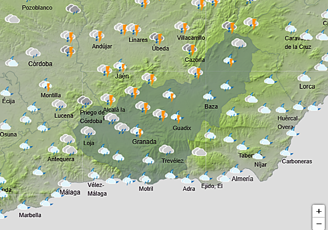 Previsión del tiempo de la Aemet para la madrugada del jueves.