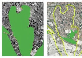 Comparación del área de ocupación de Maytenus senegalensis europaea entre 1956 (a1) y 2021 (a2)