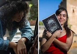 Teresa Garzón, en una escenade 'Golpes'; y Lucía Selva, durante el rodaje de 'Quién vio los templos caer'.