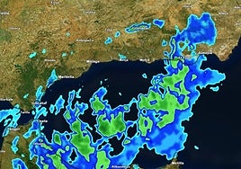 Mapa que muestra la evolución de la borrasca Claudia en Andalucía este domingo.
