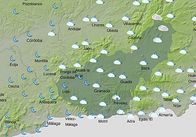 Pronóstico meteorológico de la Aemet para la madrugada del viernes.