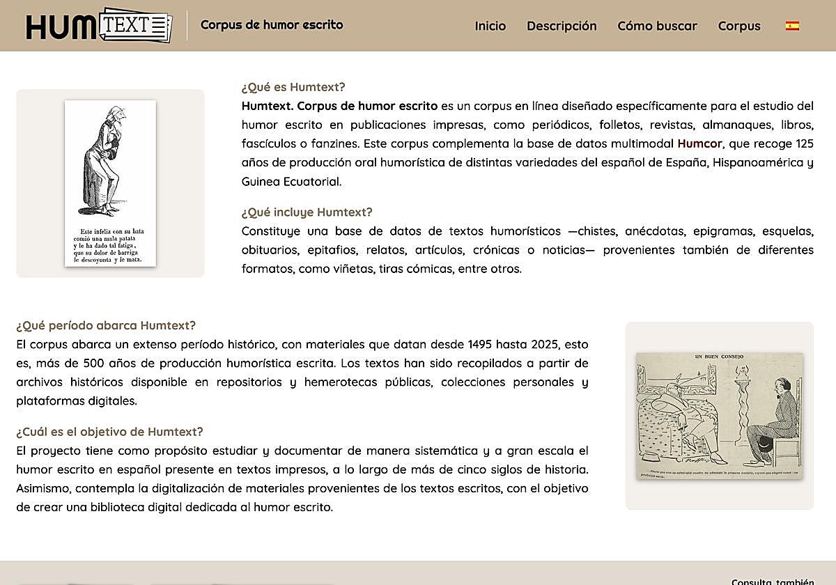 Página principal del repositorio digital de humor escrito Humtext.