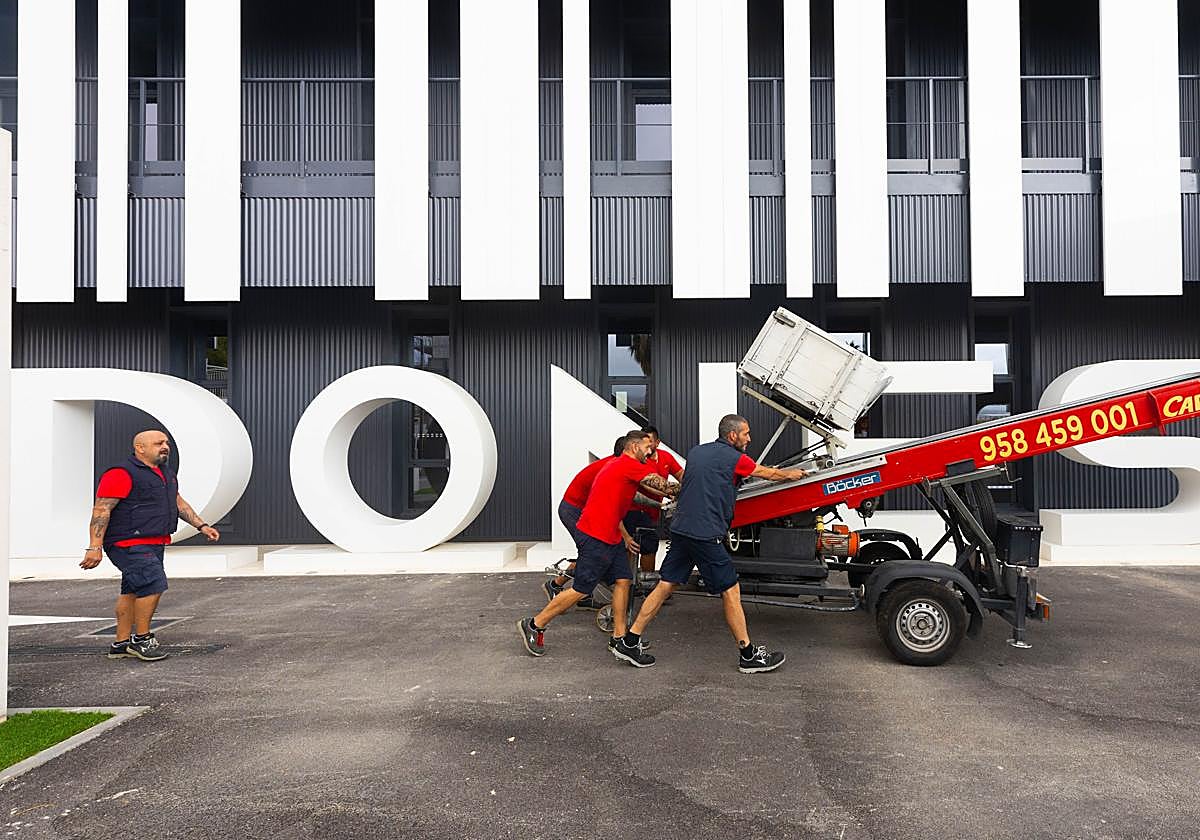 Trabajadores de la empresa granadina Cariño en la mudanza al edificio UGR Dones