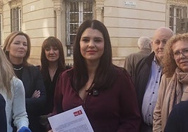 Noemí Cruz, con diputados provinciales del PSOE, frente al Palacio Provincial.