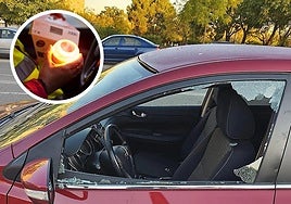 En la imagen principal. uno de los coches afectados. A la izquierda, ejemplo de baliza.