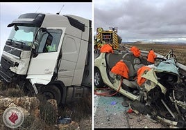 Estado en el que han quedado el camión y el turismo siniestrados.